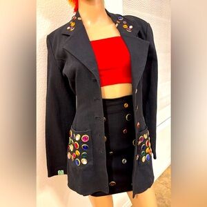 Real Vintage-Black Denim with Embellished large Rhinestones and buttons-SHOX-Y2K